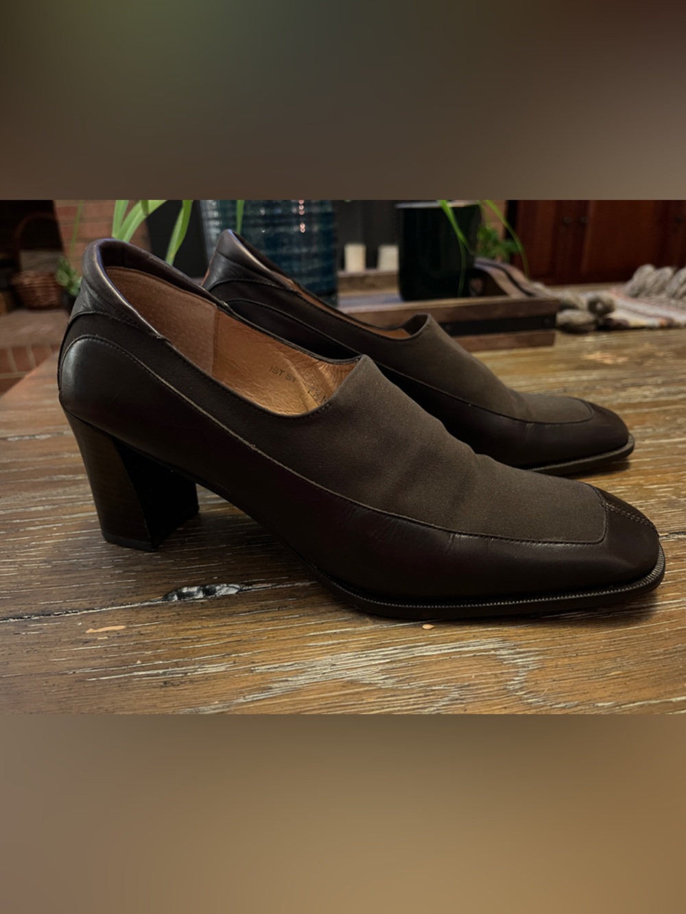 Donald J. Pliner Dark Brown Low Block Heel Slip-On Pumps